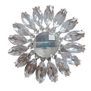 Clear Rhinestone Daisy Brooch Pin 3.5” Diameter Large
